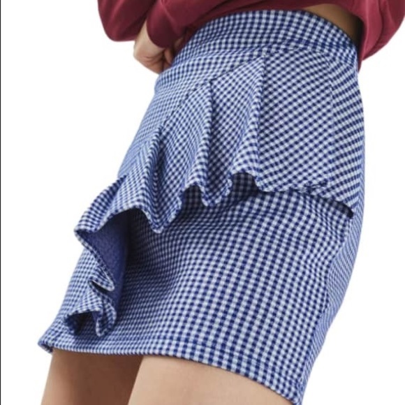 Host Pick NWT Blue Plaid Gingham Ruffle Mini Skirt - Picture 5 of 7